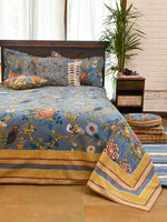 Printed Bed Cover With Extra Border : Bird Blue | Sheeting