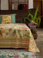 Printed Bed Cover With Extra Border : Bird Yellow Sheeting