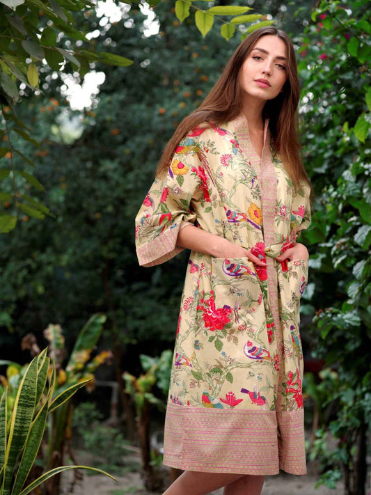 Joy Kimono : Bird Lime Voile