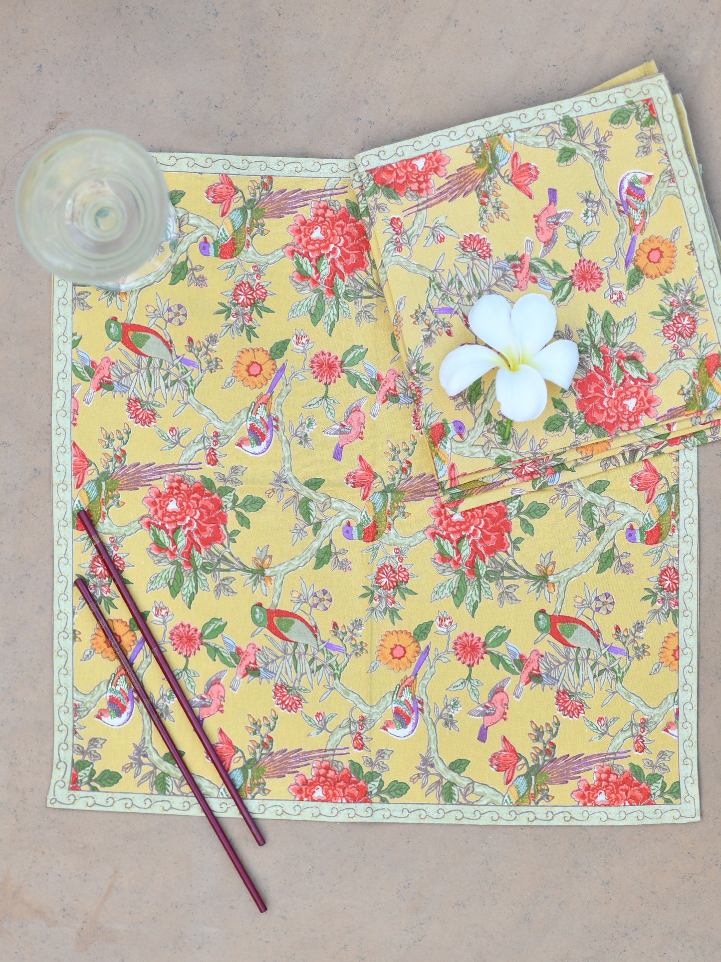 Printed Cocktail Napkin Set of 2 :  Bird  Yellow | Sheeting