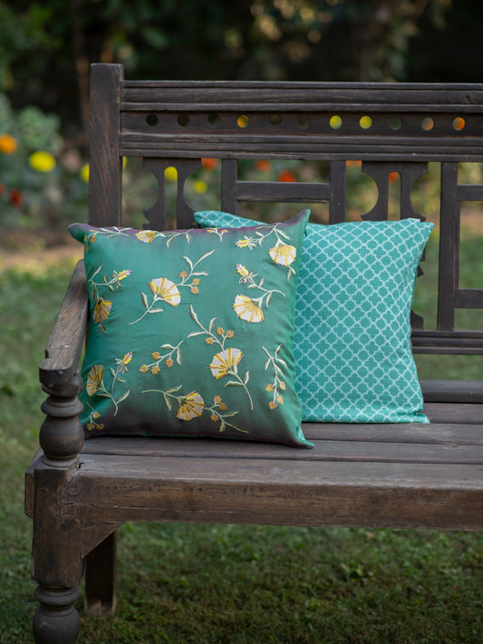 Versailles Silk Emb Cushion Cover : Green