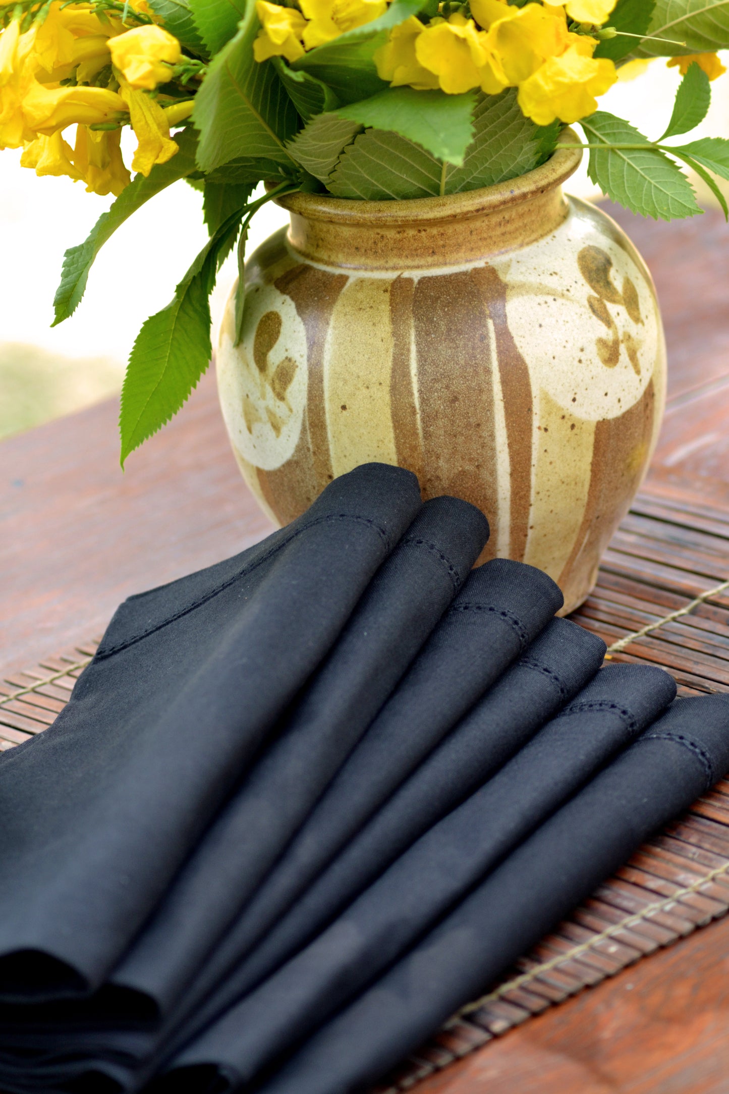 Napkin Set of 2 - Beading: Solid  Black Sheeting