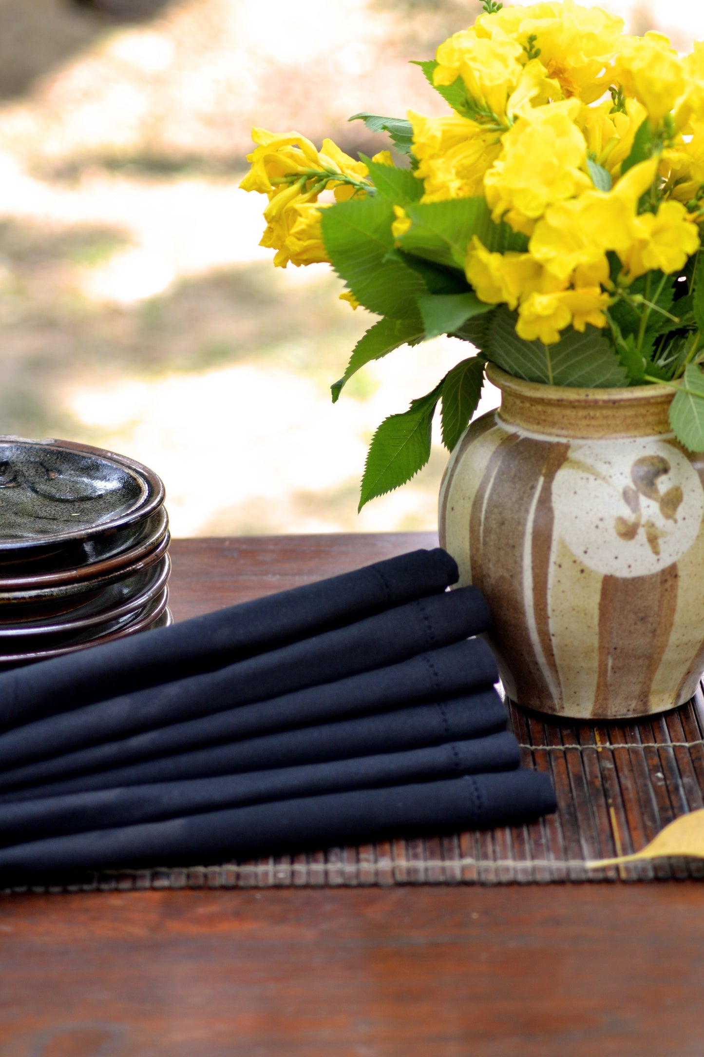 Napkin Set of 2 - Beading: Solid  Black Sheeting