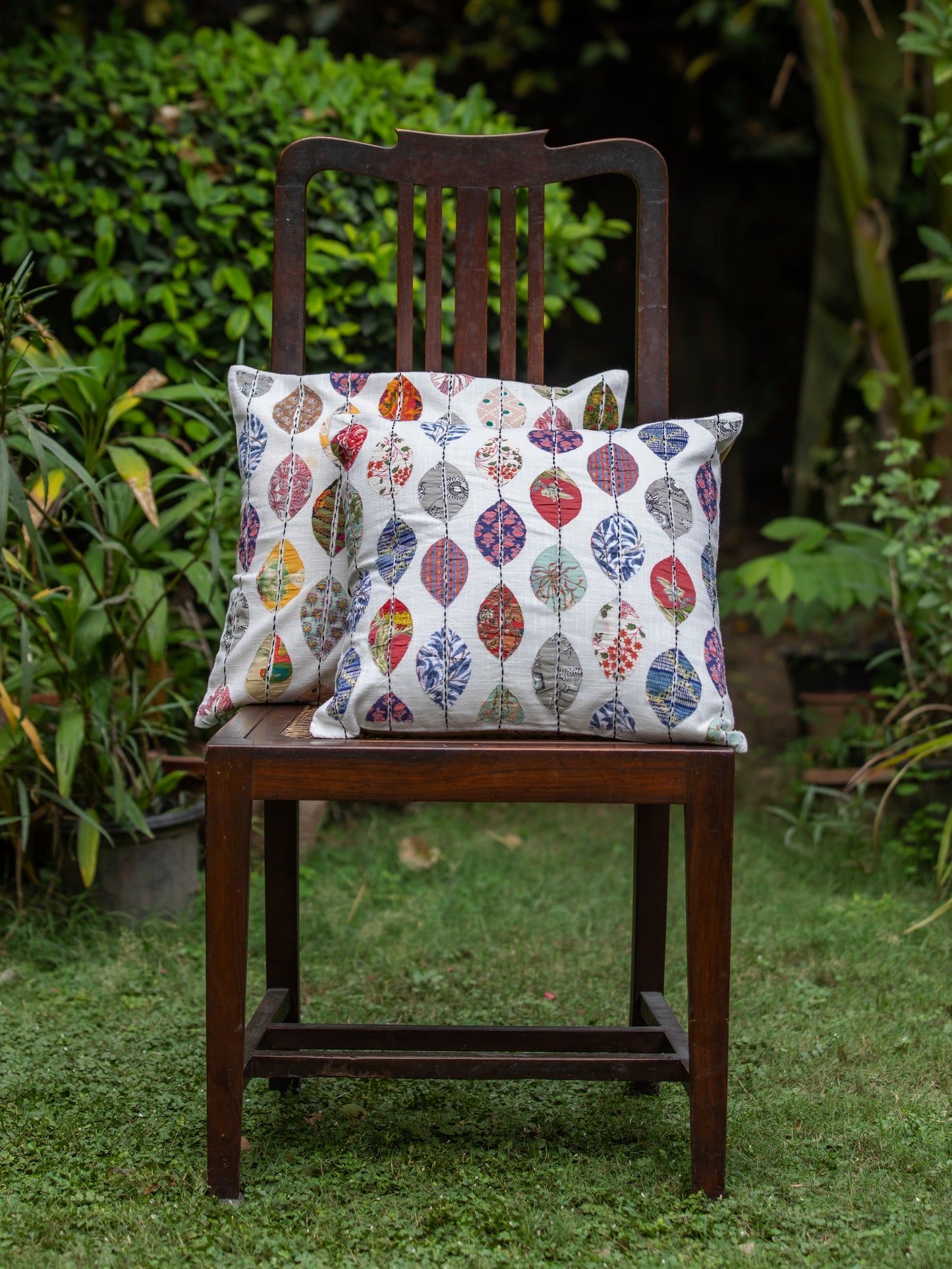 Green Cushion Cover Stripe Leaf : Textured