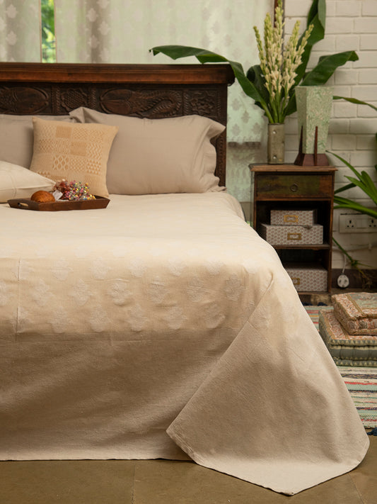 Handloom Bed Throw : Floral Natural