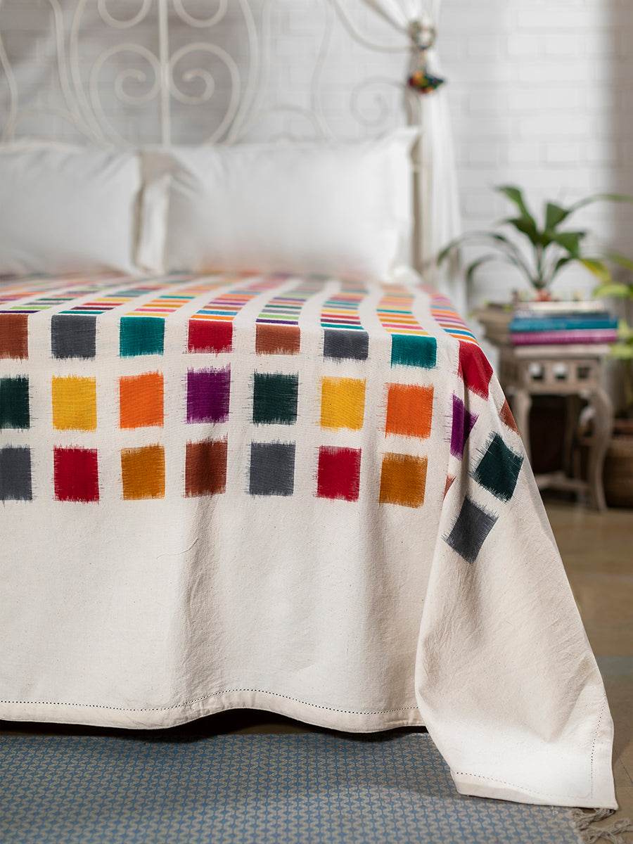Woven Bed Cover - Beading : Ikat Multi Handloom