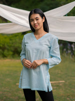 V Neck Tunic : Polka Dot Blue