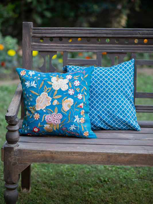 Embroidery Cushion Cover : Vienna Blue