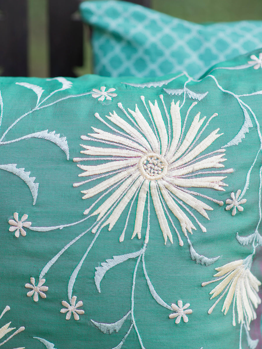 Lily Silk Emb Cushion Cover : Green