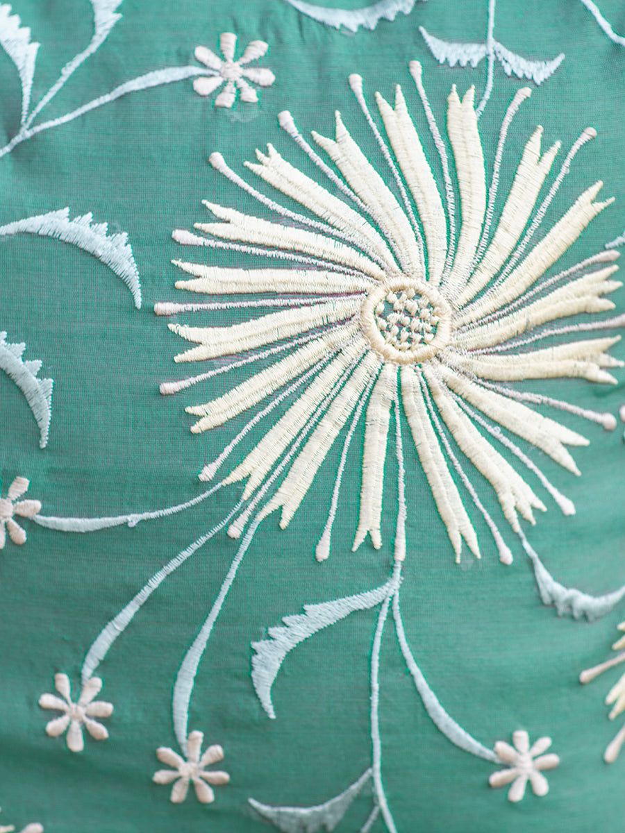 Lily Silk Emb Cushion Cover : Green