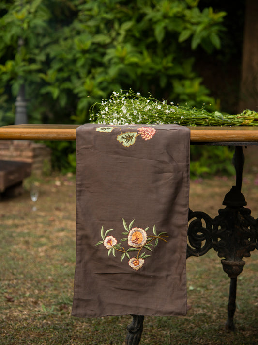 Embroidered Silk Runner : Versailles Brown