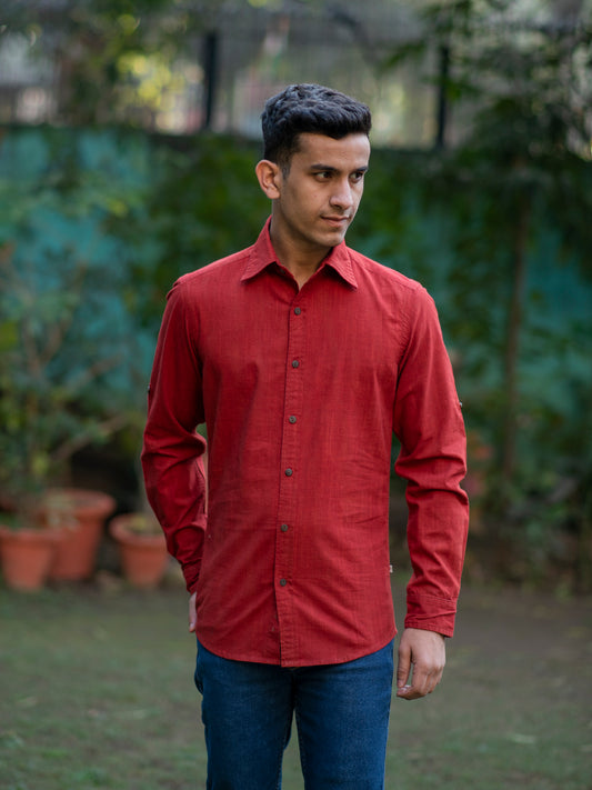 Slim Fit Shirt Full Sleeves: Veg Dye Red