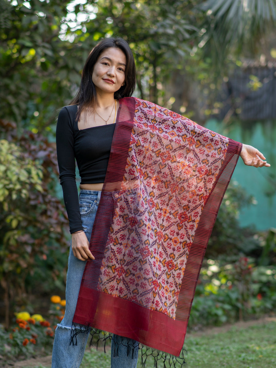 Sico Silk Ikat Stole : Red