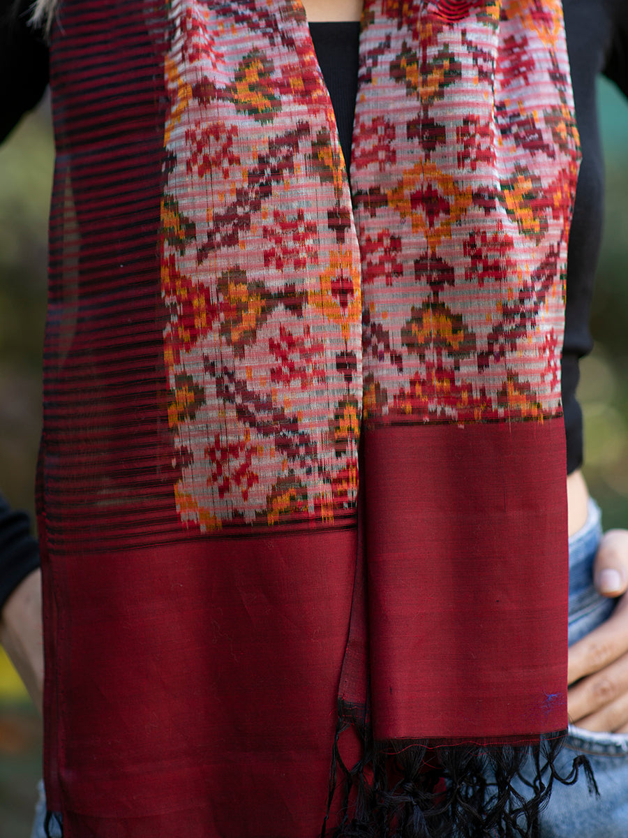 Sico Silk Ikat Stole : Red