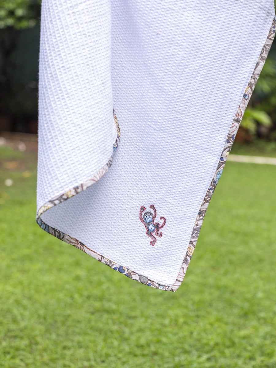 Bath Towel Embroidery  : Monkey White