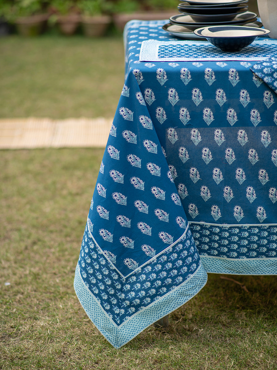 Printed Table Cloth Extra-Border : Agni Sapphire Sheeting