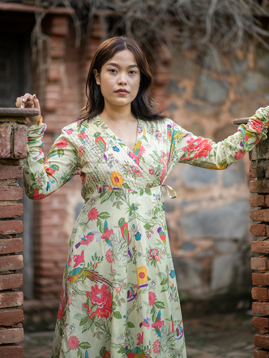 Anarkali Wrap : Bird Lime Voile