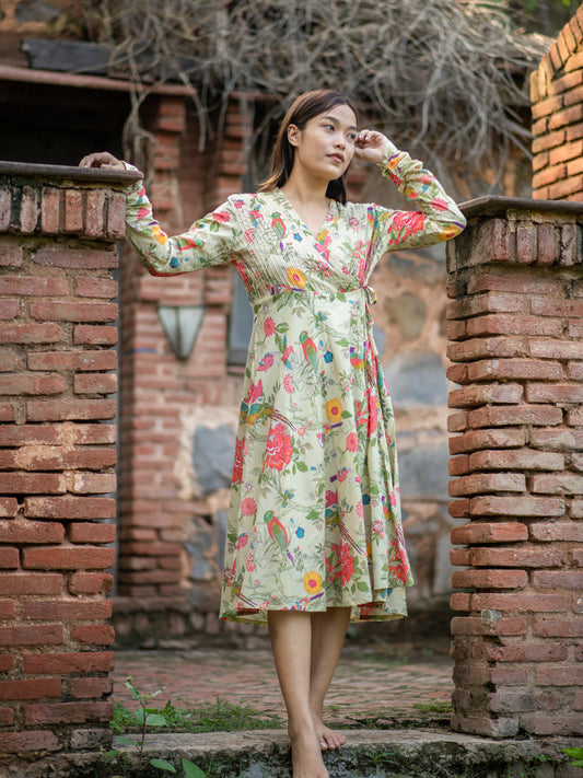 Anarkali Wrap : Bird Lime Voile