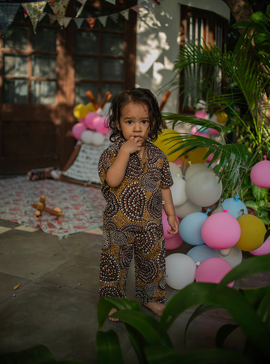 Kids Angad Pj Set  : B Dots Black