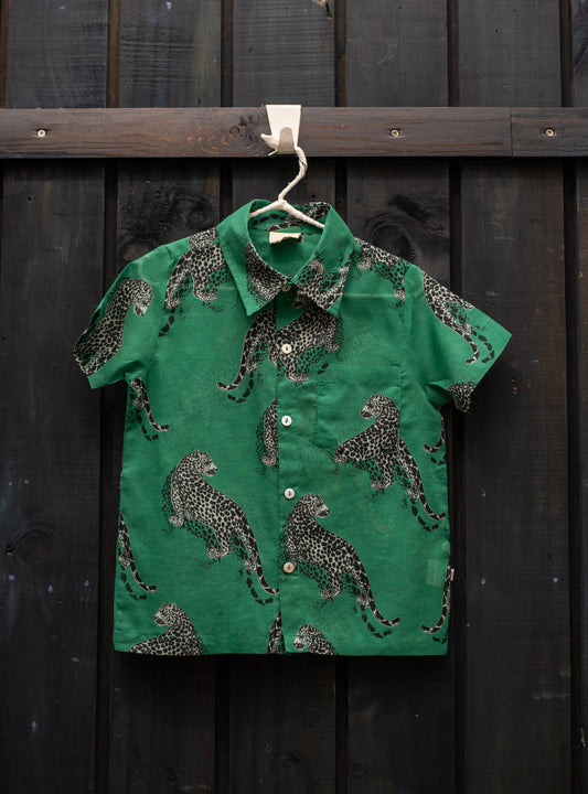 Angad Shirt HS : Leopard Green Voile