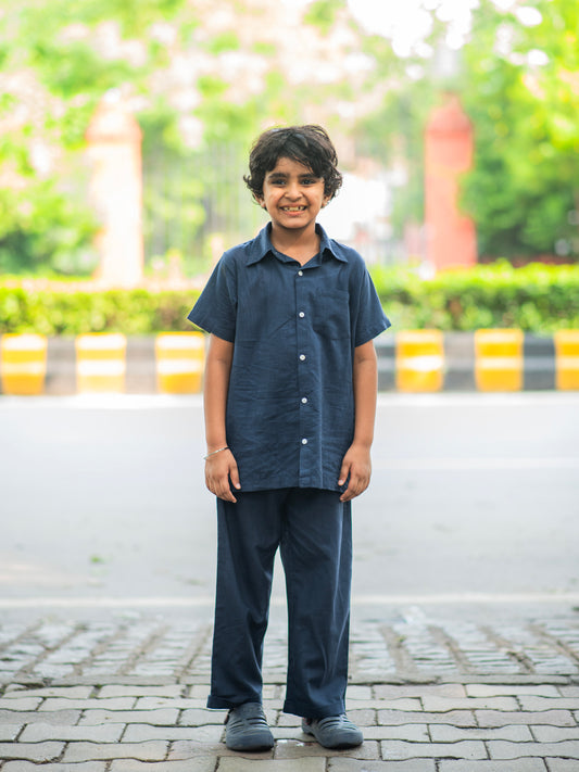 Kids Angad Shirt Half Sleeves  : Solid Navy