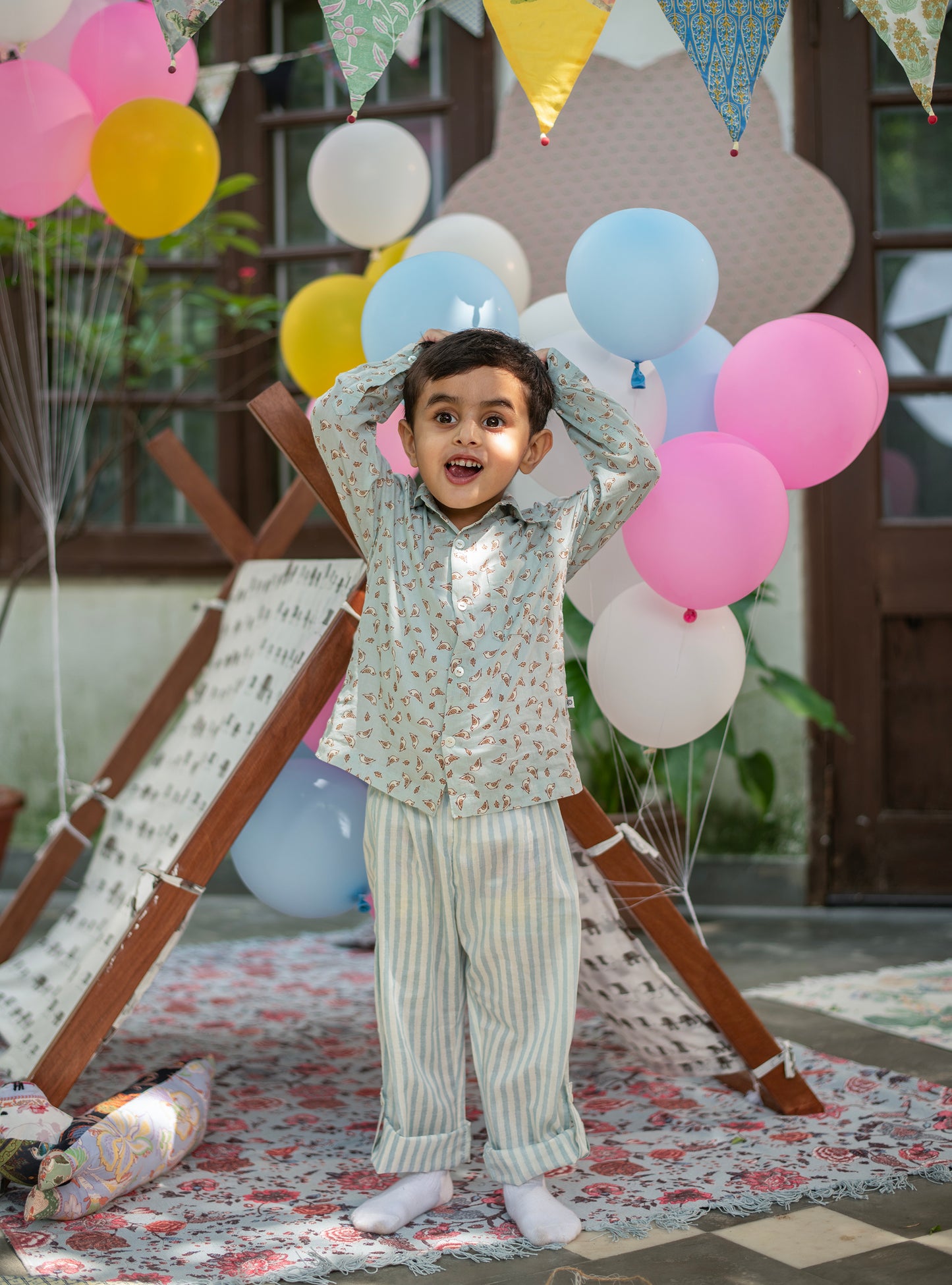 Kids Angad Shirt Full Sleeves : Chidiya  Blue Voile