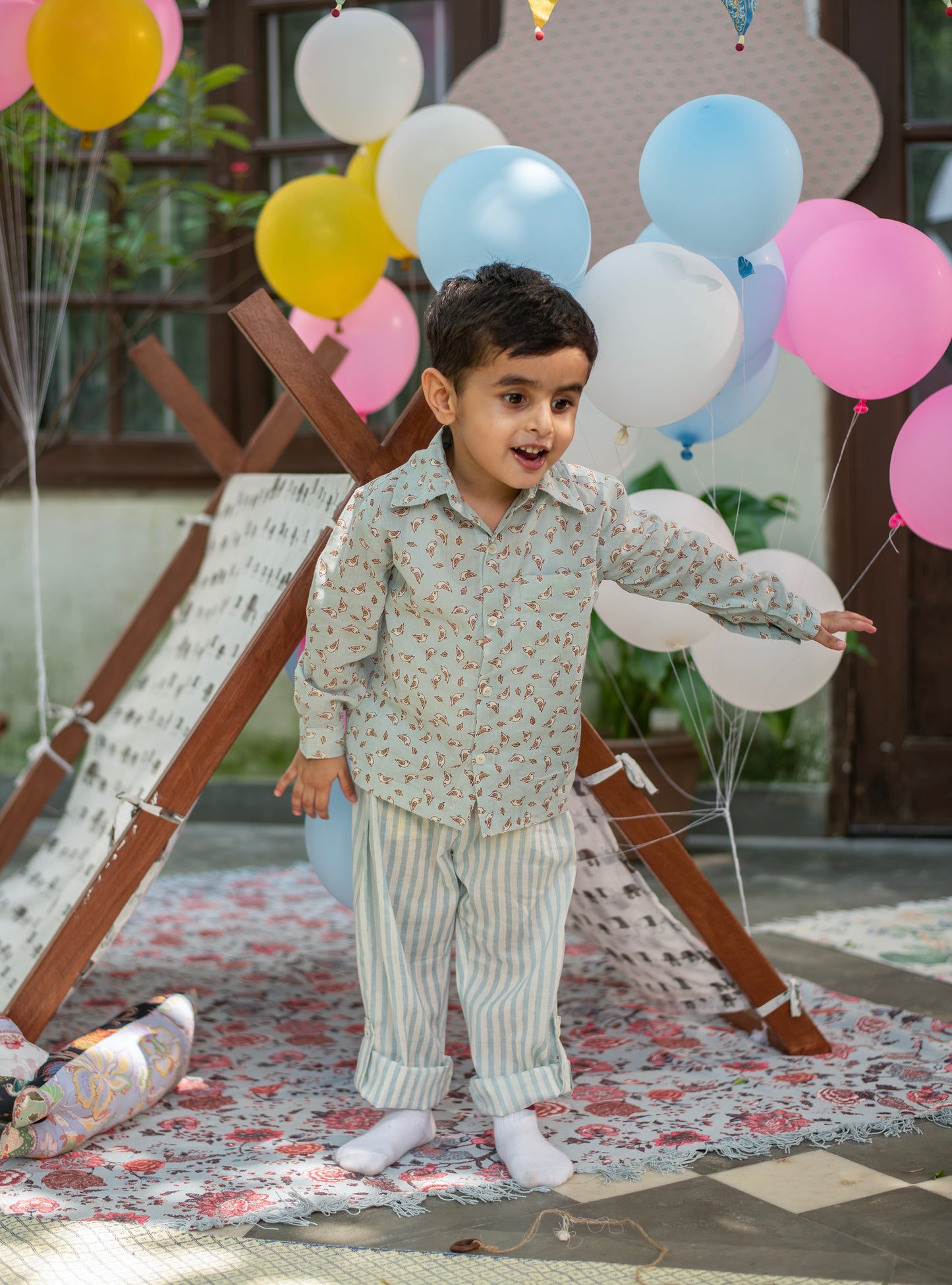 Kids Angad Shirt Full Sleeves : Chidiya  Blue Voile