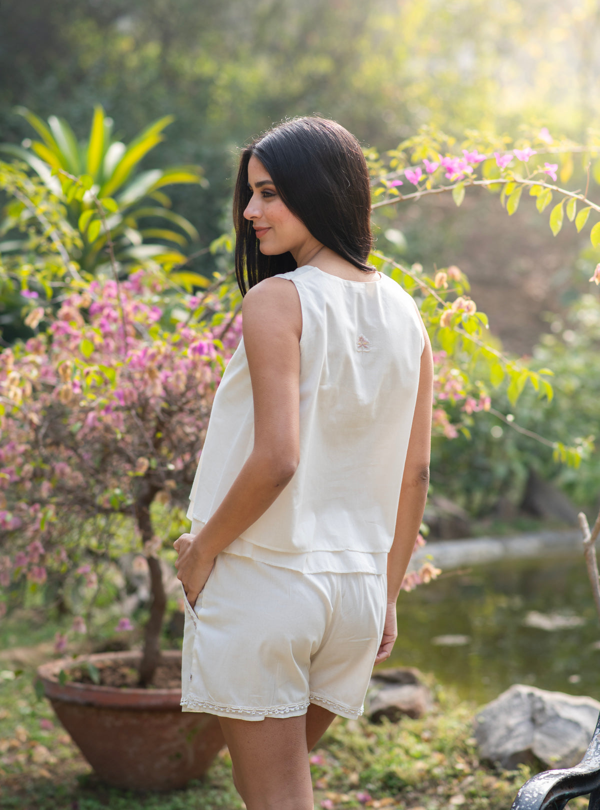 Angel Top Embroidered : Solid Cream Voile
