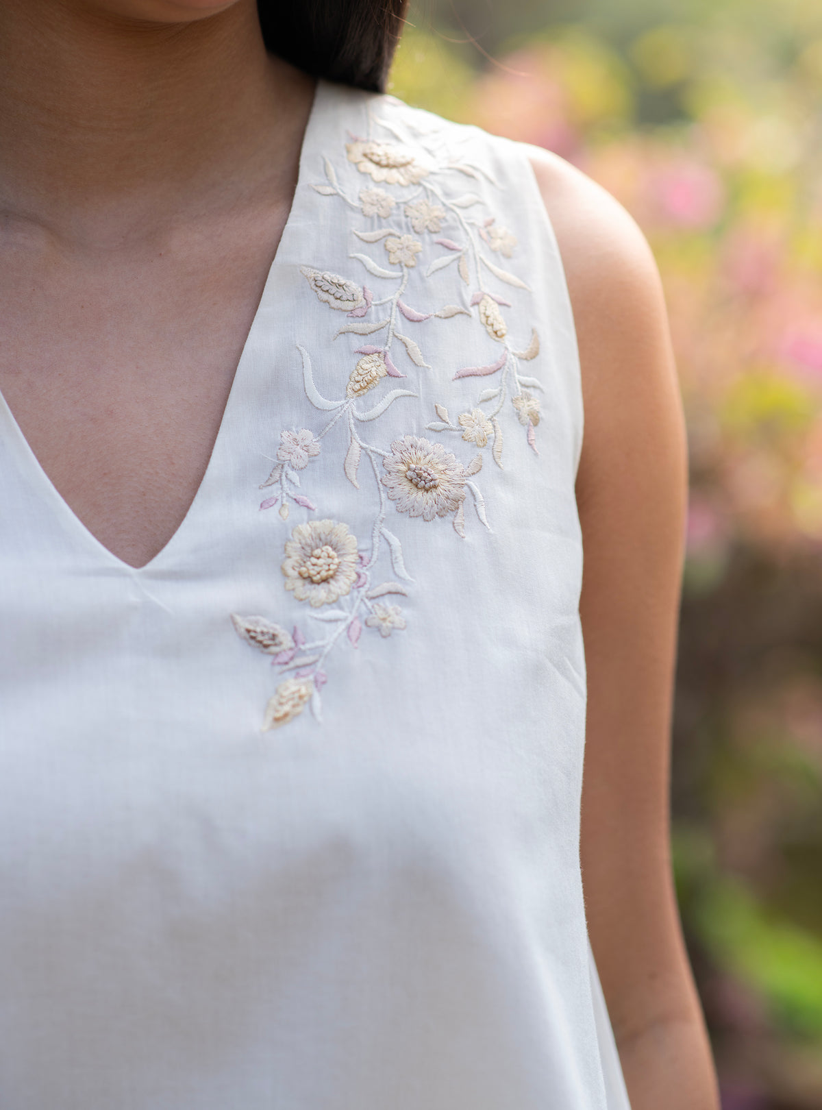 Angel Top Embroidered : Solid Cream Voile
