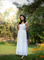 Angela Dress : Solid White Cotton Schiffli