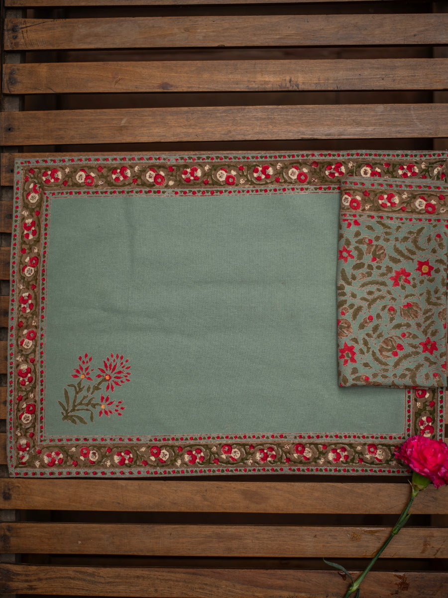 Printed Napkin Set of 2 : Anmol Teal Sheeting