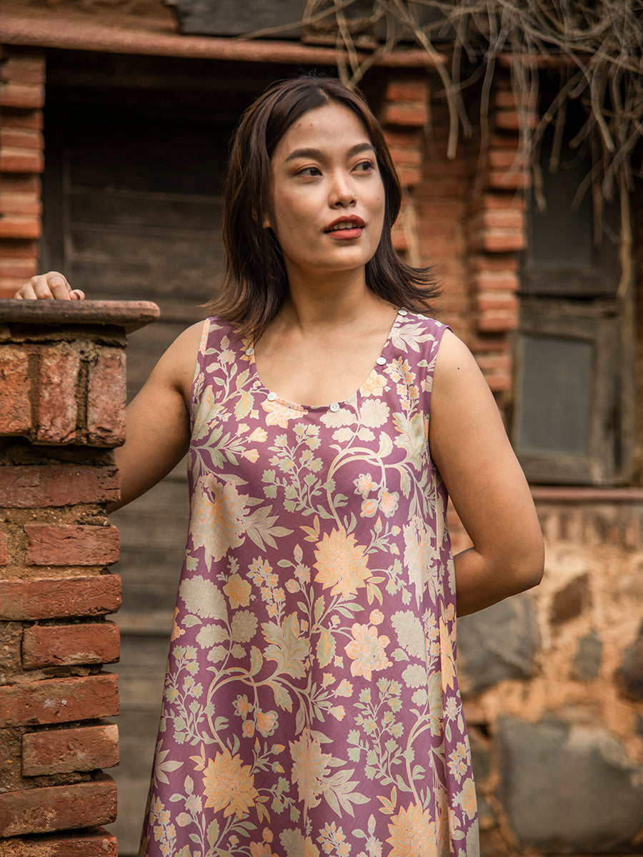 Ann Dress : Calendula Violet Voile