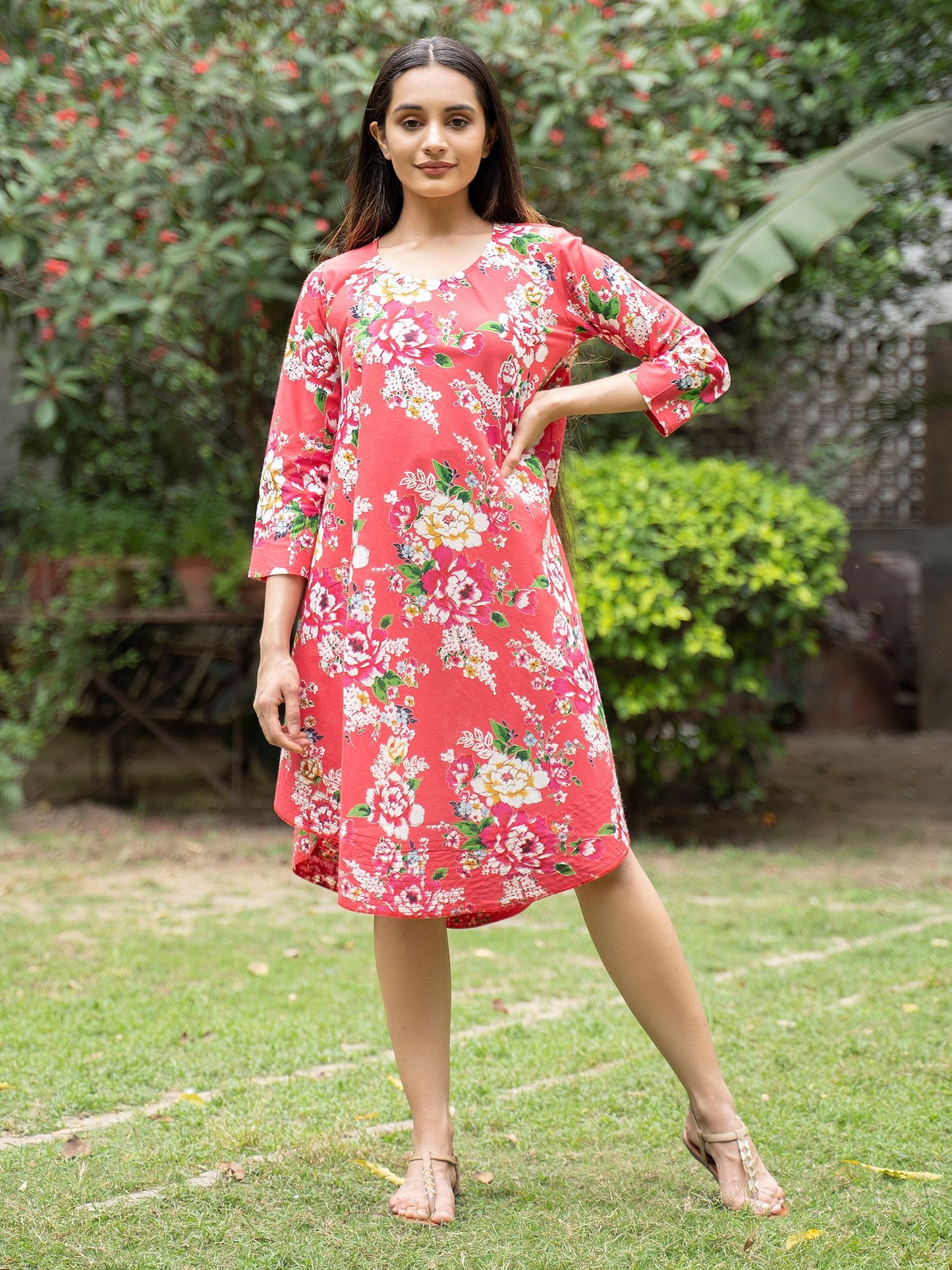 Ann Dress : Magnolia Red Voile