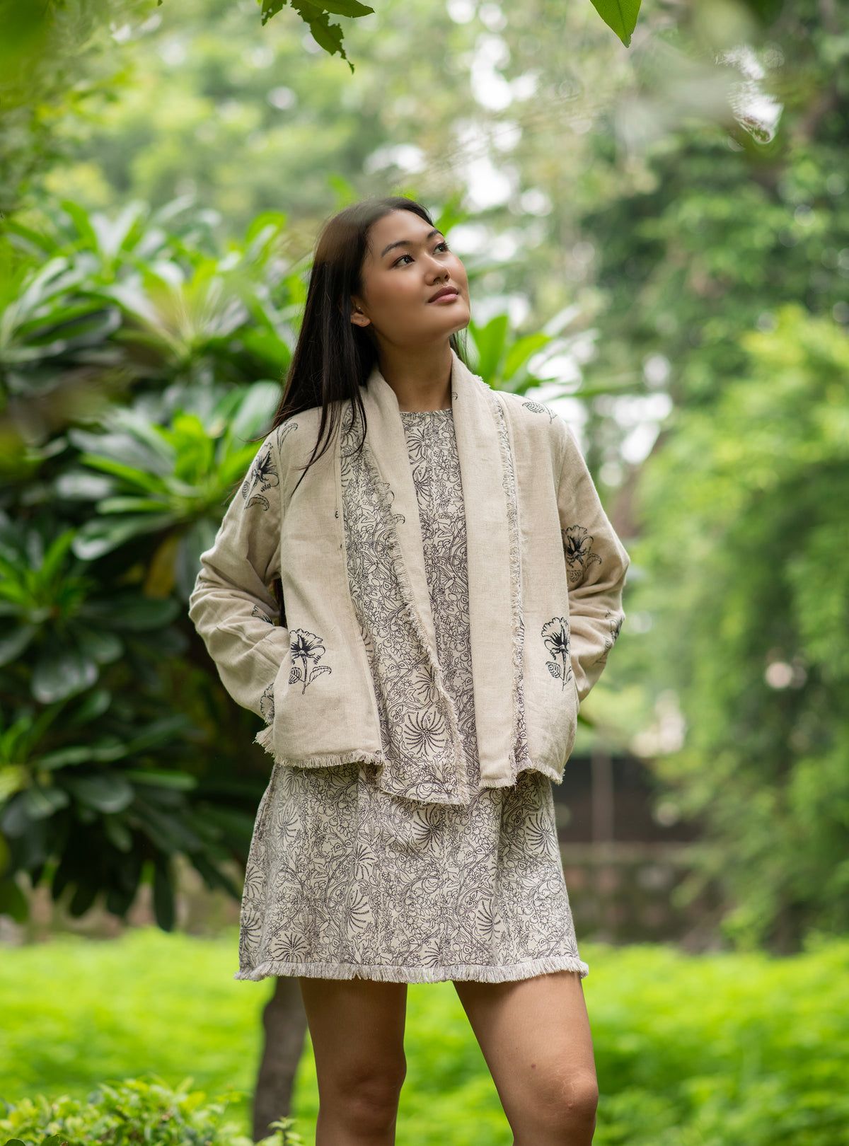 Anytime Jacket Reversible : Palm Black Cotton Flax