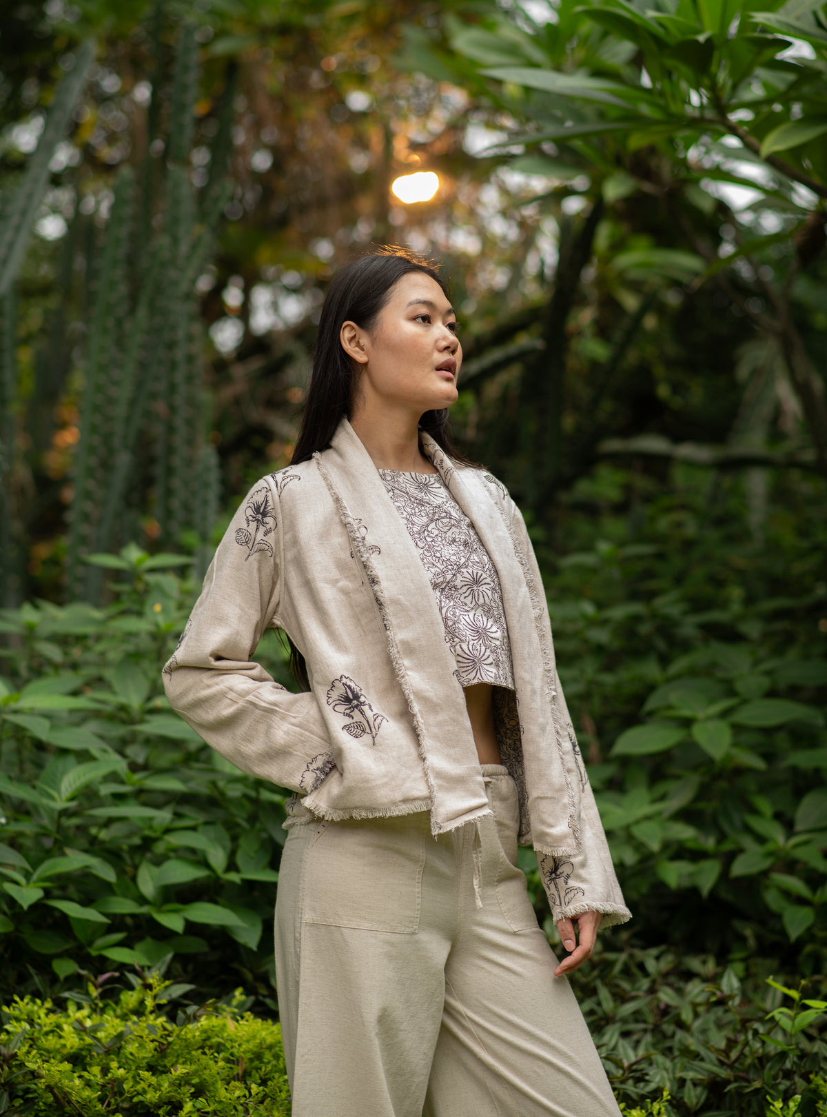 Anytime Jacket Reversible : Palm Black Cotton Flax