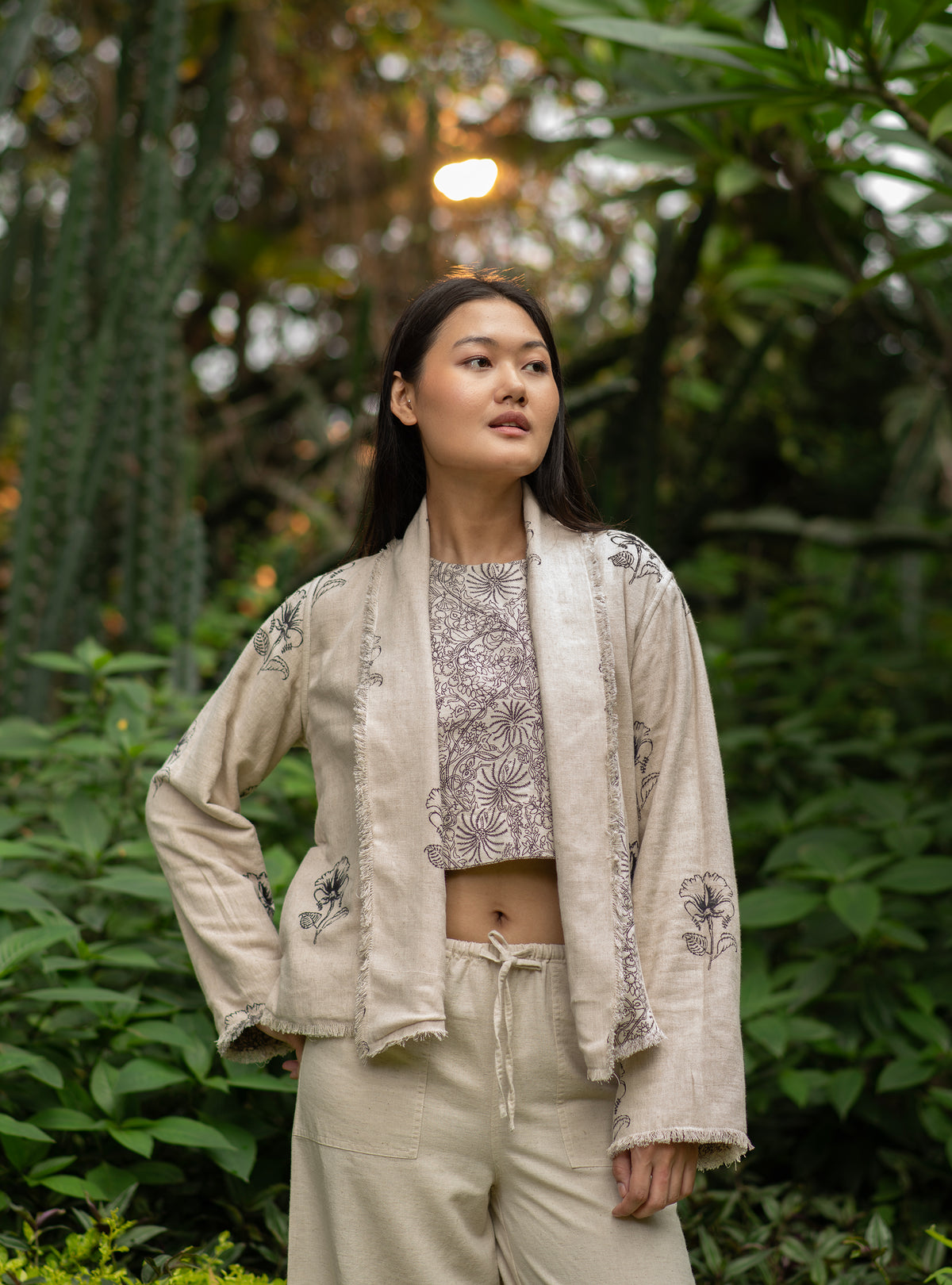 Anytime Jacket Reversible : Palm Black Cotton Flax