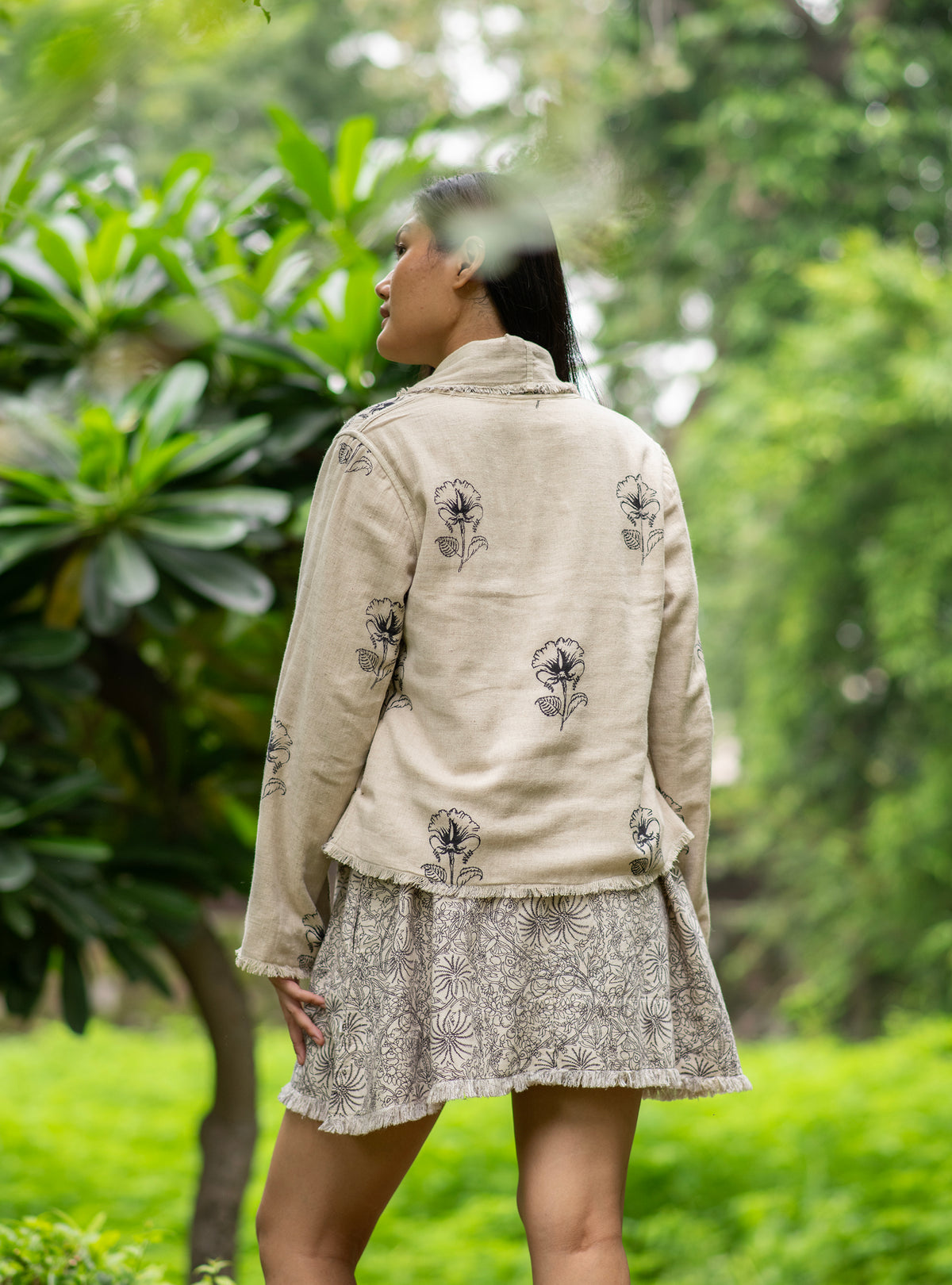 Anytime Jacket Reversible : Palm Black Cotton Flax