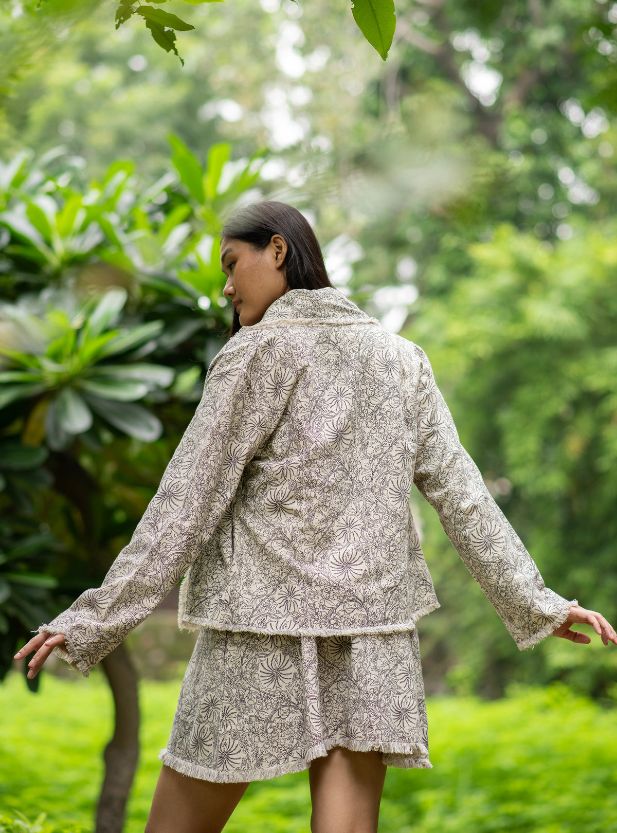 Anytime Jacket Reversible : Palm Black Cotton Flax