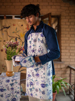 Printed Apron :  Serafina  Blue & White Canvas