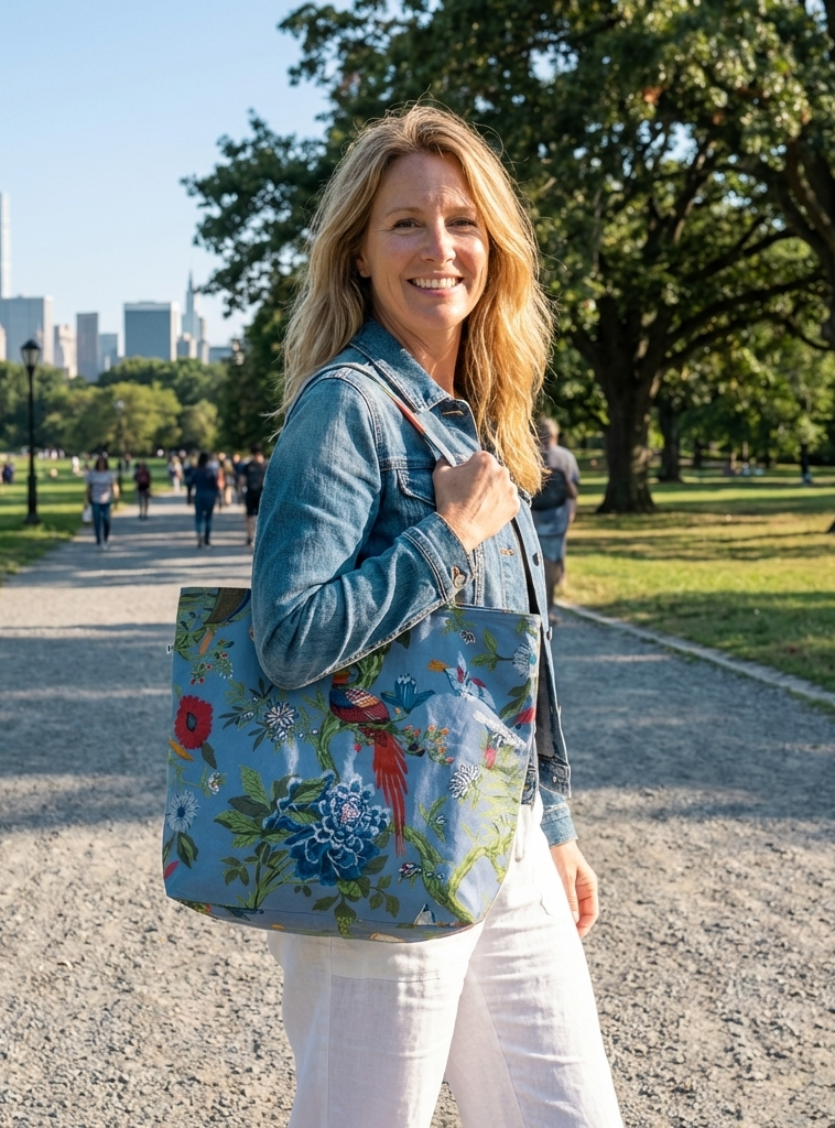 Canvas Tote :  Bird  Teal  Canvas