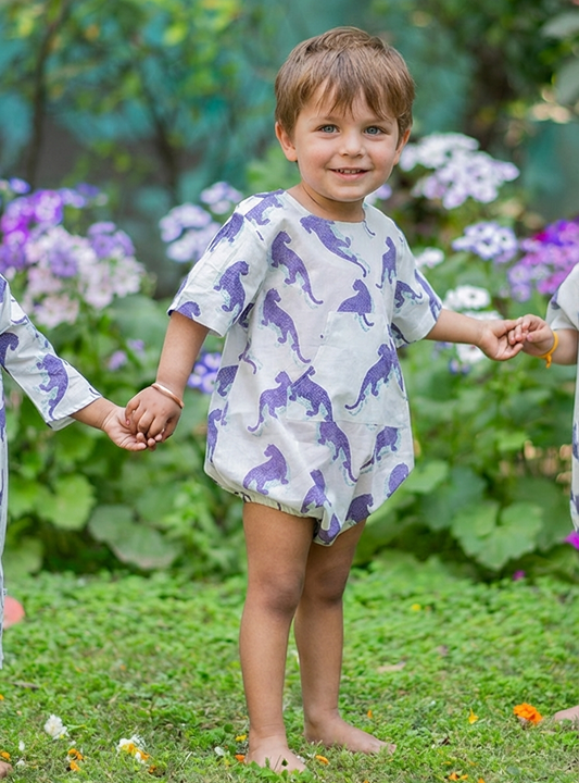 Baby Romper : Small Leopard Aqua Cambric