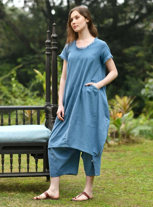 Balloon Dress : Solid Cloud Blue Slub