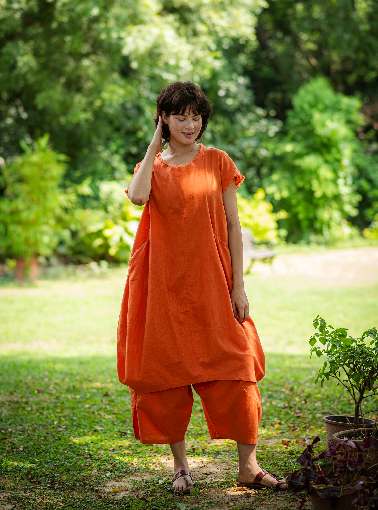 Balloon Pant : Solid Orange Slub