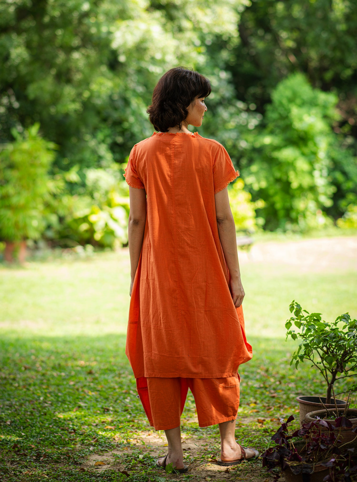 Balloon Dress : Solid Orange Slub
