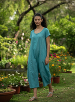Balloon Jumpsuit : Solid Turquoise Slub