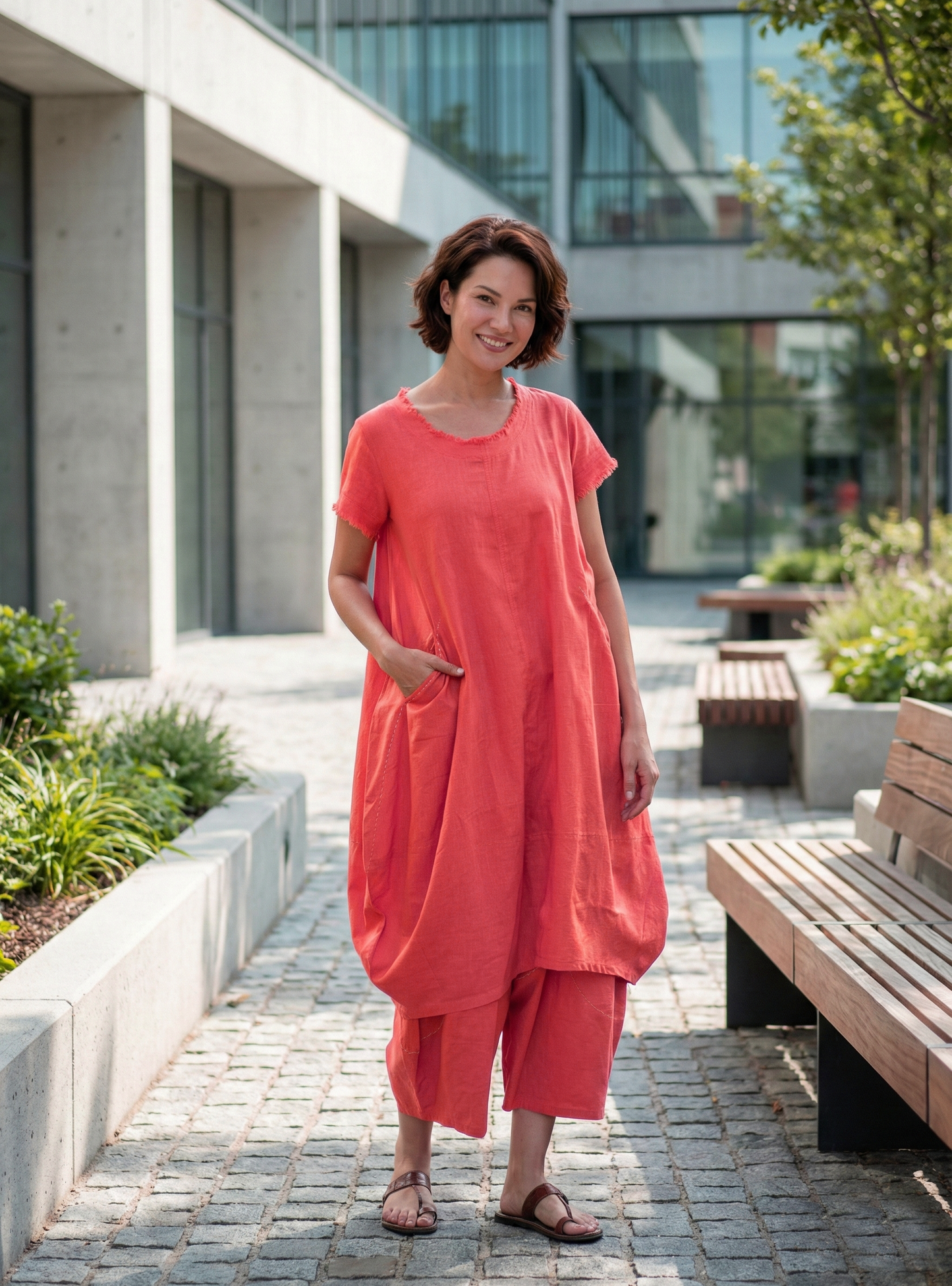 Balloon Pant : Solid Coral Slub