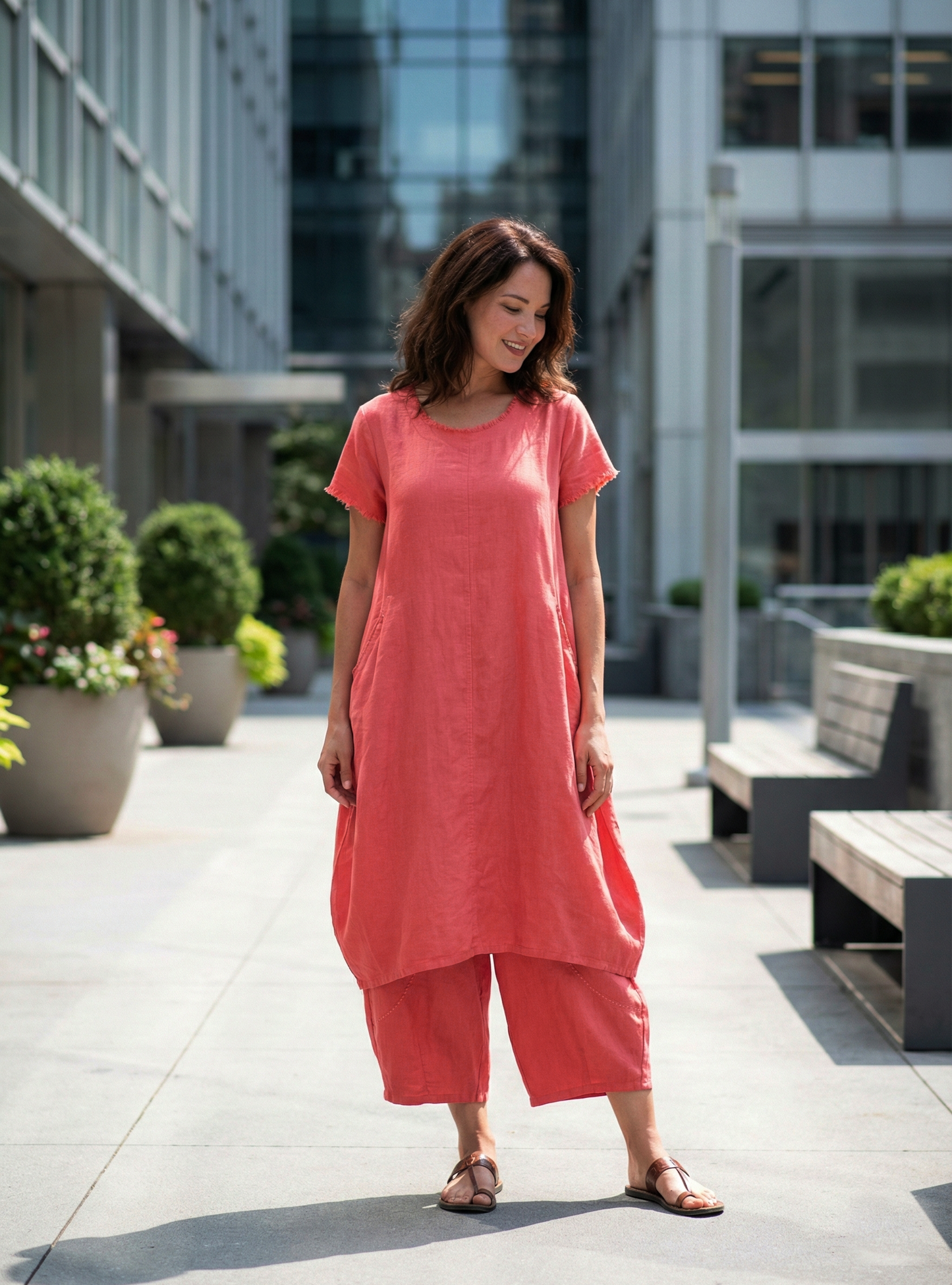 Balloon Pant : Solid Coral Slub