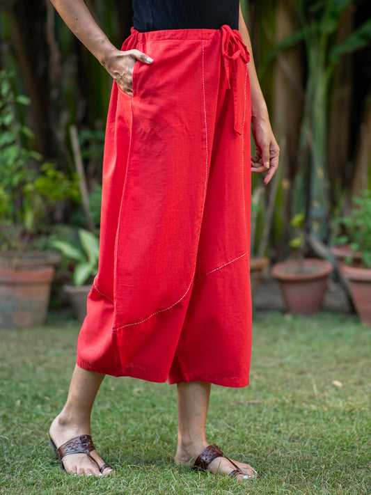 Balloon Pant : Solid Red Slub