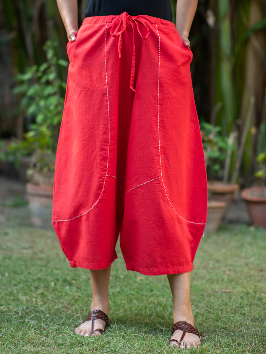 Balloon Pant : Solid Red Slub