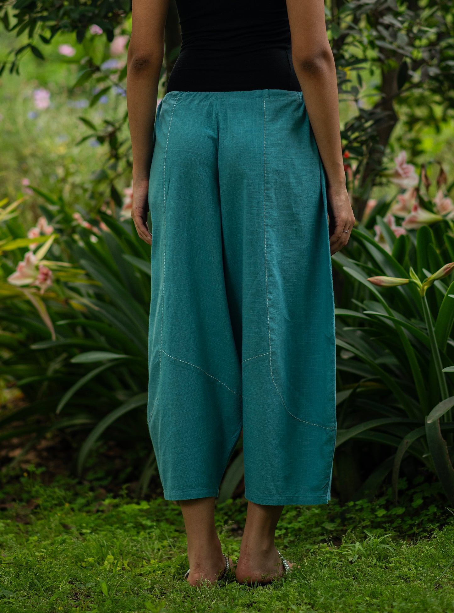 Balloon Pant : Solid Turquoise Slub